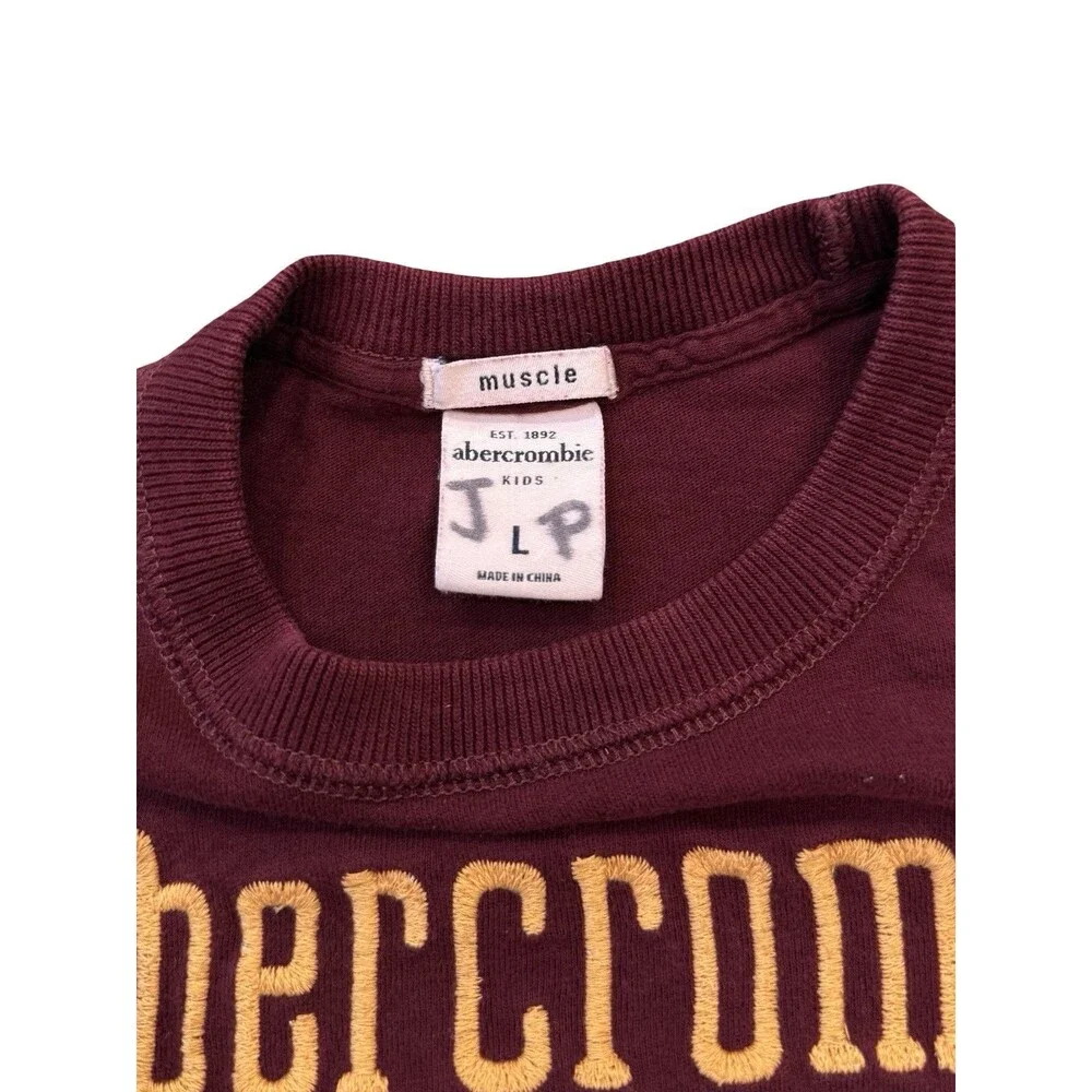 Abercrombie Kids Muscle Long Sleeve Shirt Large Burgundy Cotton Embroidered VTG